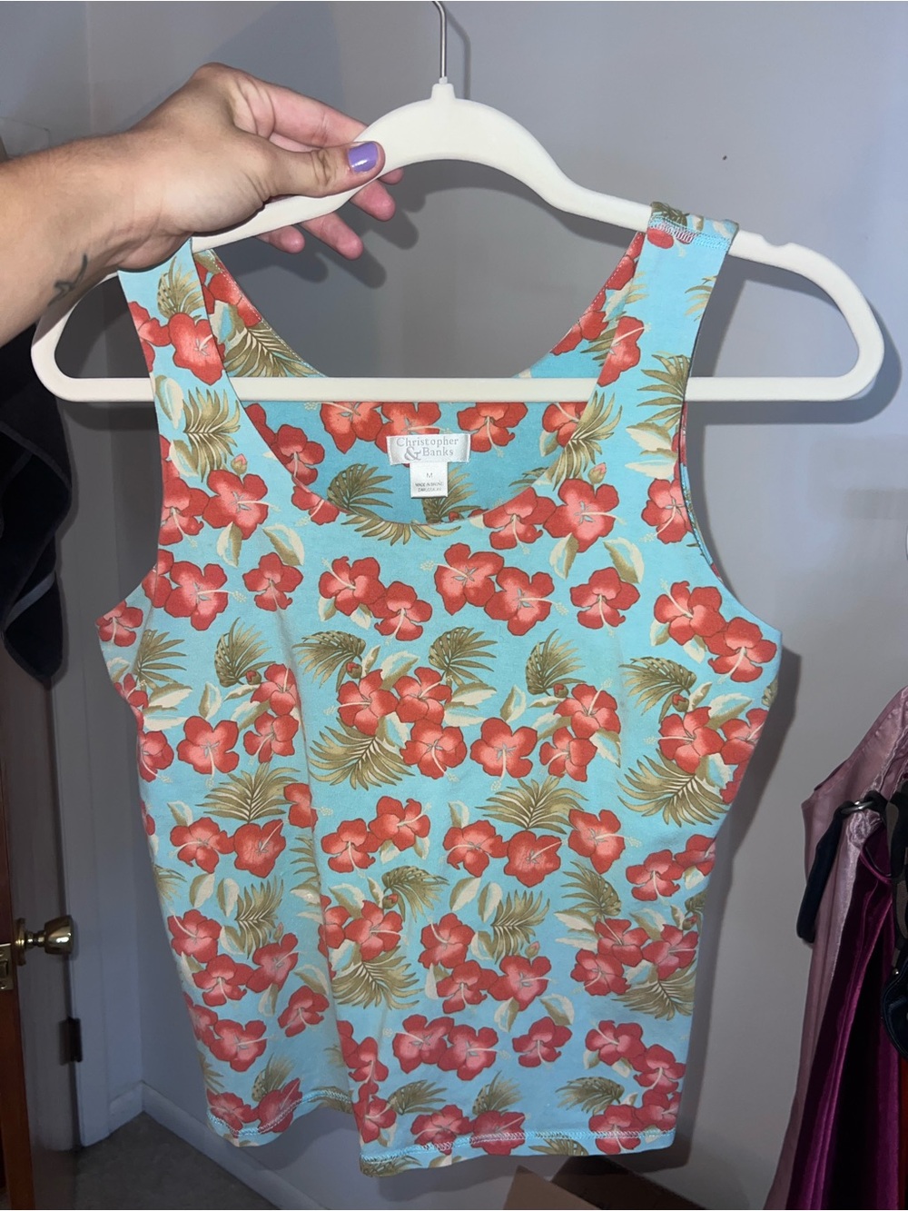 Christopher & Banks Hawaiian Floral Tank Top Medium